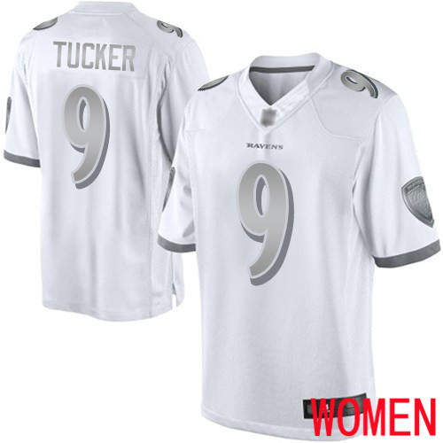 Baltimore Ravens Limited White Women Justin Tucker Jersey NFL Football #9 Platinum->women nfl jersey->Women Jersey